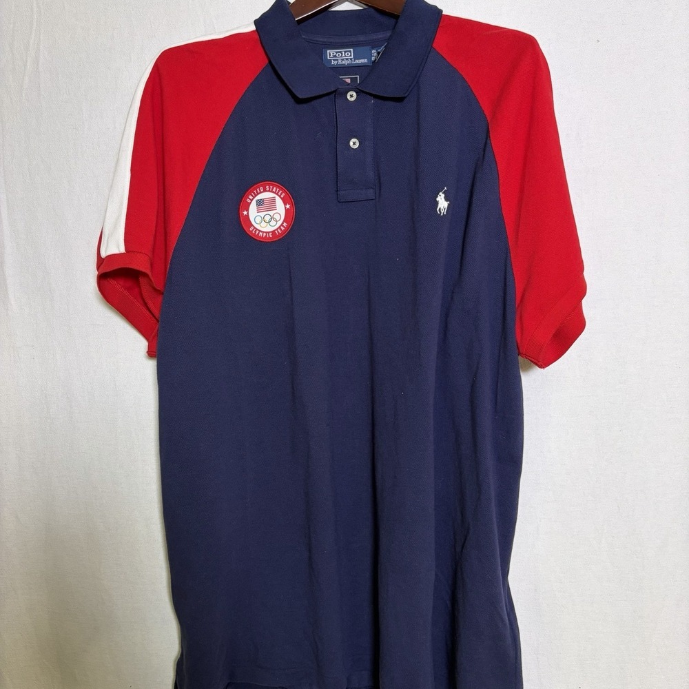 Polo Ralph Lauren Men's XXL Blue Team USA Graphic Tipped Classic Fit‎ Polo Shirt